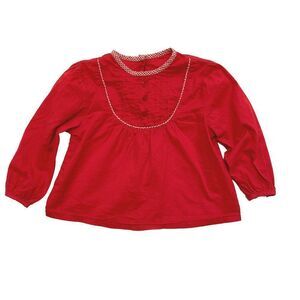 Red Bib Front Picnic Plaid Trim Blouse